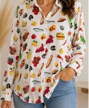 Jane & Delancey Picnic Print Roll Tab Sleeve Button Up Shirt sz XL
